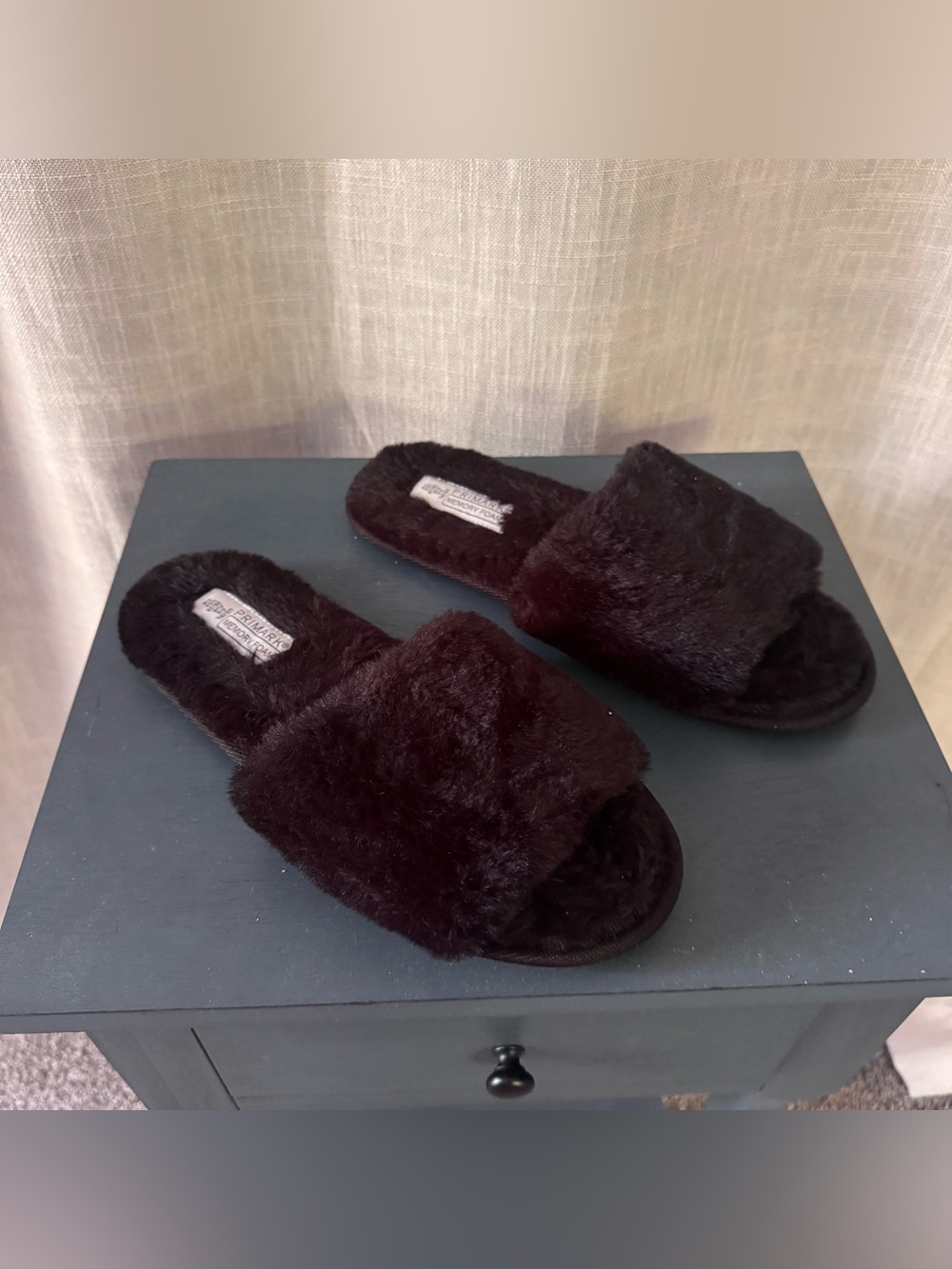 Primark black open toe slippers memory foam size 7/8